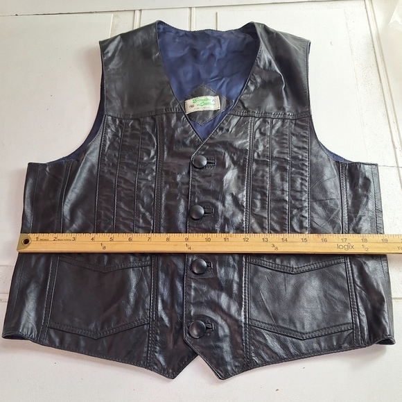 Womens Genuine Leather Black Vest 4 Buttons & Pockets Made In Mexico - Picture 6 of 9